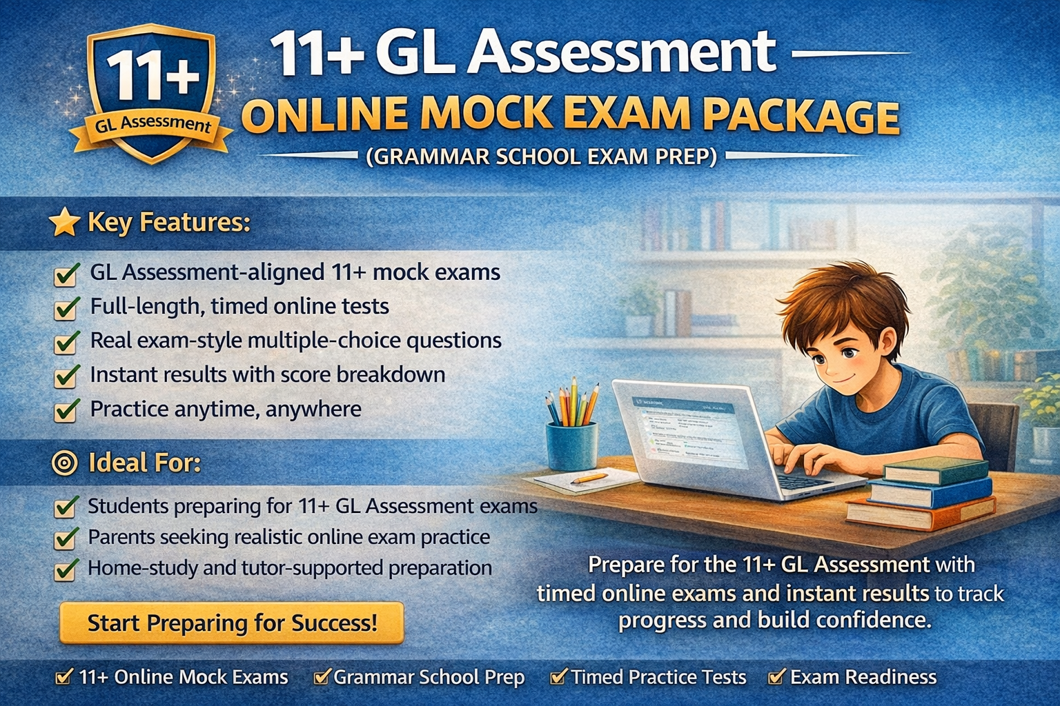 11+ GL Assessment online mock exam with timed practice and instant results