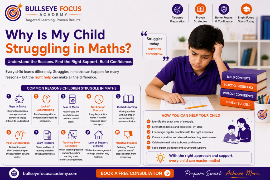 Child struggling maths while studying at home with parent support